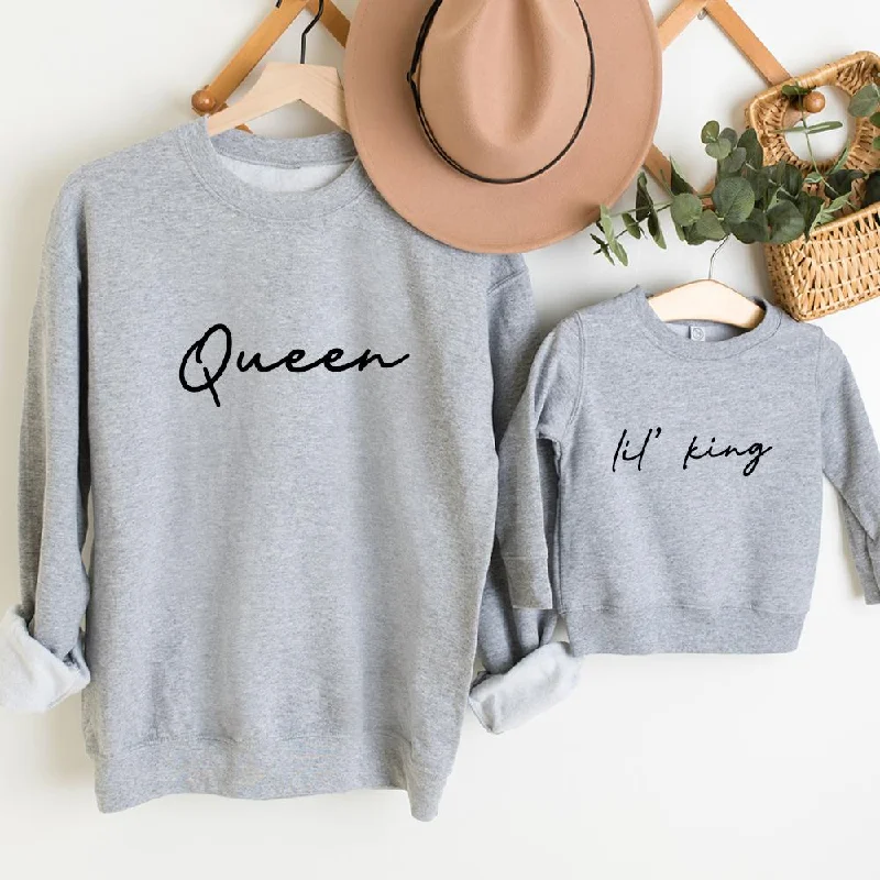 Queen & Lil' King Mum & Kid Matching Heather Grey Sweatshirts