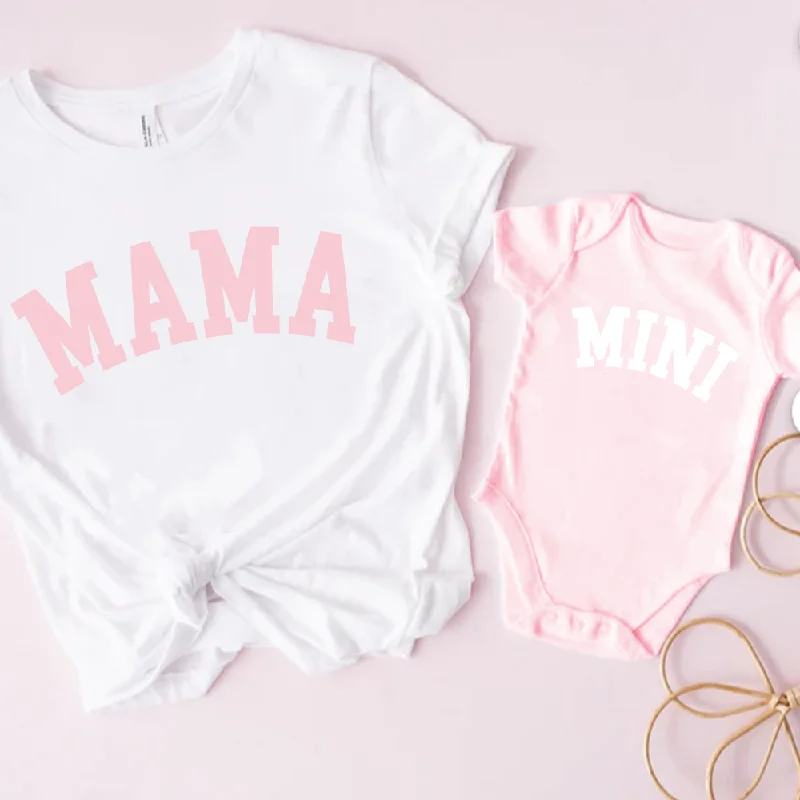 Mama & Mini College Matching White/Pink T-Shirt & Baby Vest