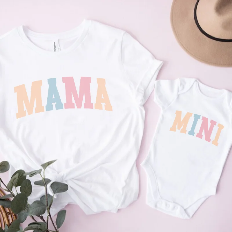 Pastel Mama & Mini College Matching White T-Shirt & Baby Vest