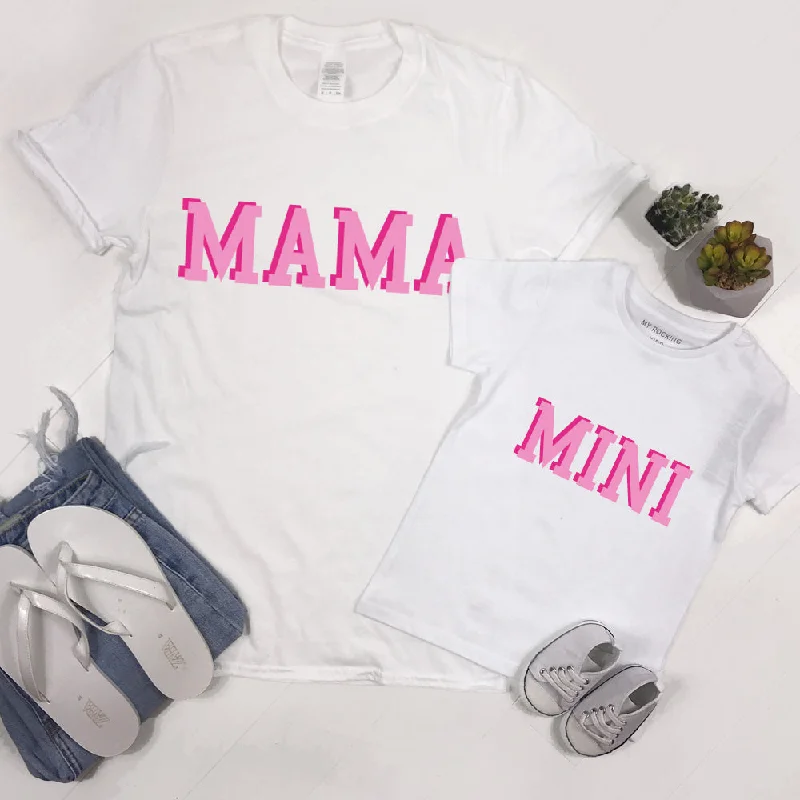 Mama & Mini 3D College Matching White T-Shirts