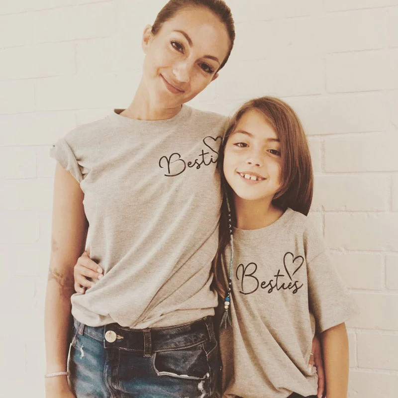 Besties Mini Logo Women & Kid Heather Grey Matching Tees (MRK X)