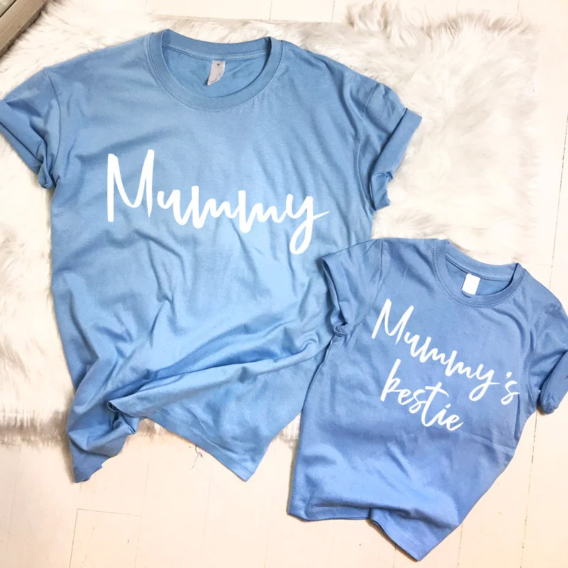 Mummy & Mummy's Bestie Chelsea Script Sky Blue T-Shirts