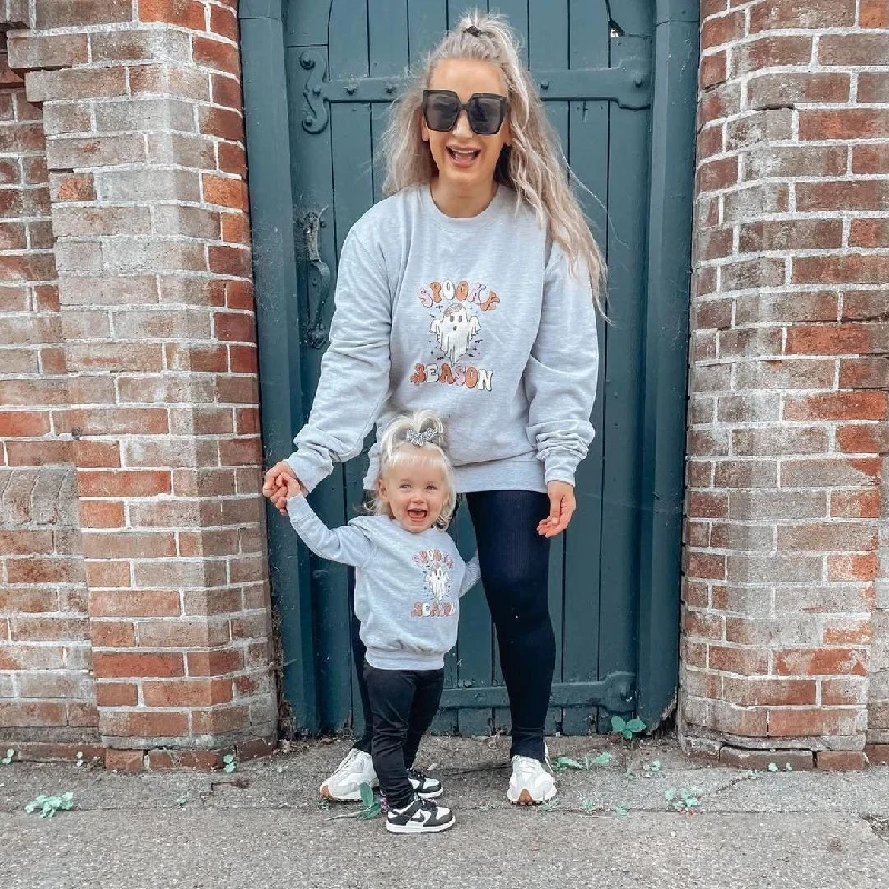 Spooky Season Cartoon Matching Halloween Sweatshirts- Grey