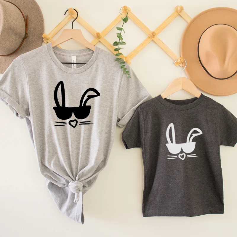 Cool Bunny Matching T-Shirts - Charcoal/Heather Grey