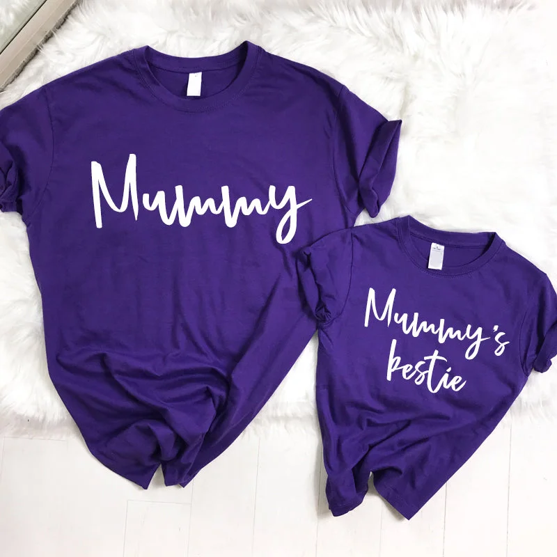 Mummy & Mummy's Bestie Chelsea Script Purple T-Shirts