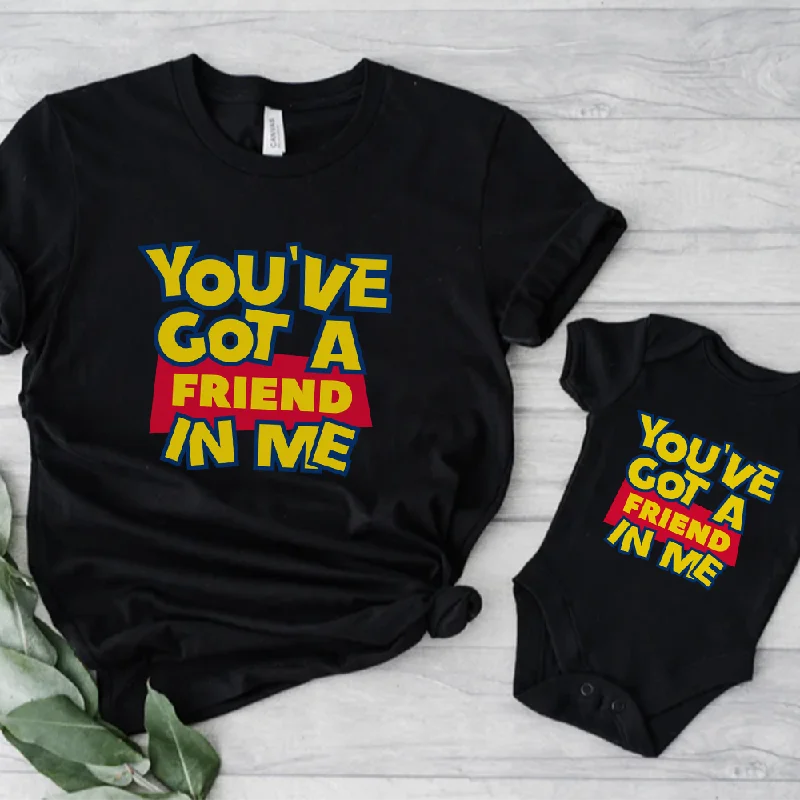 You've Got A Friend In Me Matching Black T-Shirts & Baby Vest