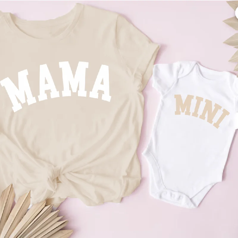 Mama & Mini College Matching Sand/White T-Shirt & Baby Vest