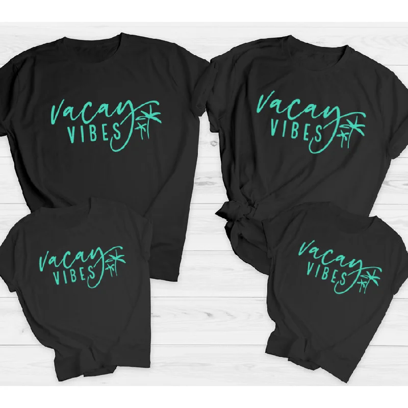 Vacay Vibes Matching Summer T-Shirts Black/Teal