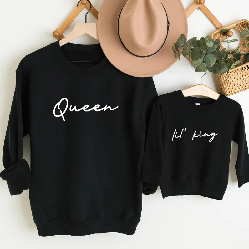 Queen & Lil' King Mum & Kid Matching Black Sweatshirts