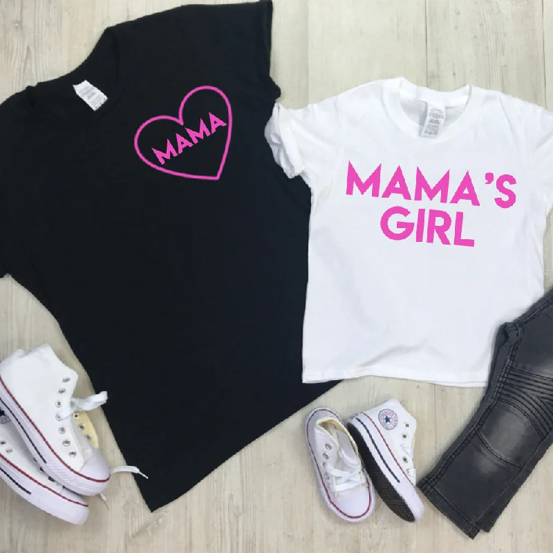 Mama & Mama's Girl Mum & Kid Matching Tees Black/White Neon Pink (MRK X)