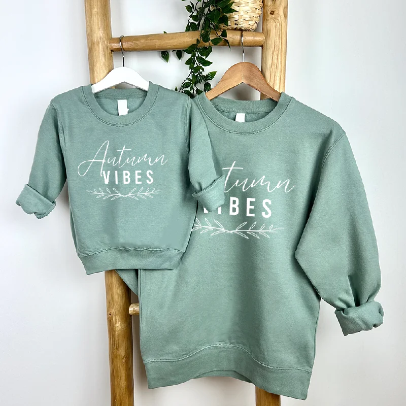 Autumn Vibes Mum Matching Dusty Green Sweatshirts