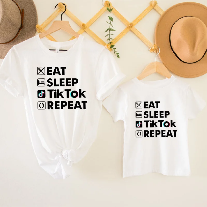 Eat Sleep Tik Tok Repeat Matching White T-Shirts