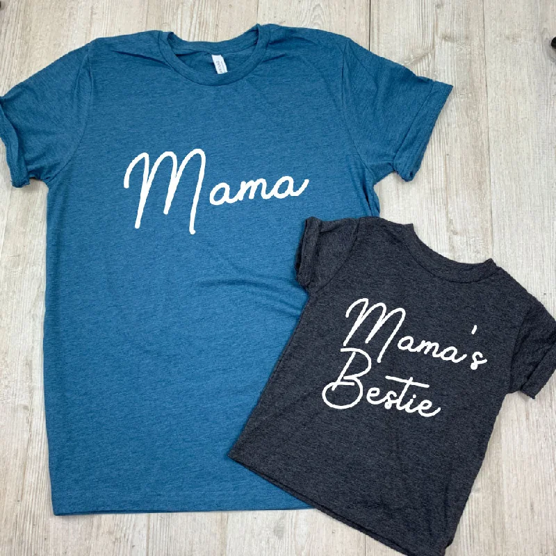 Mama & Mama's Bestie Script Mum & Kid Matching Tees (MRK X)