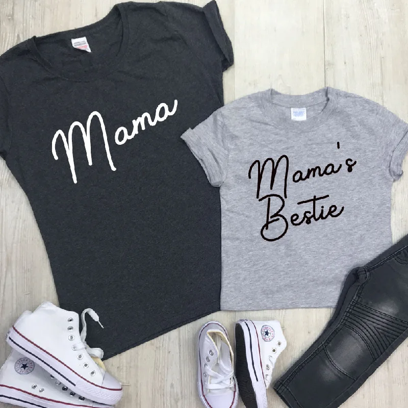 Mama & Mama's Bestie Script Mum & Kid Matching Tees (MRK X)