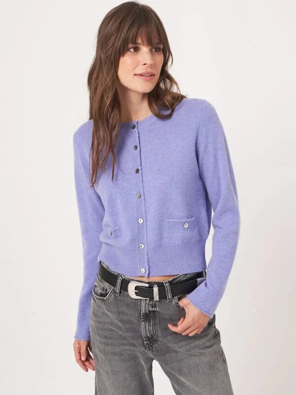 Round Neck Buttoned Cashmere Cardigan Iris Youthful Women's Pop