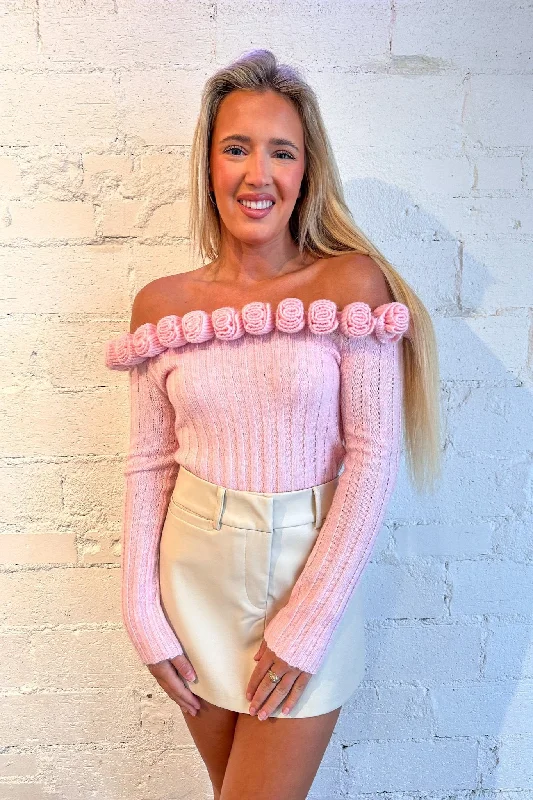 Belle Off The Shoulder Pink Sweater performance