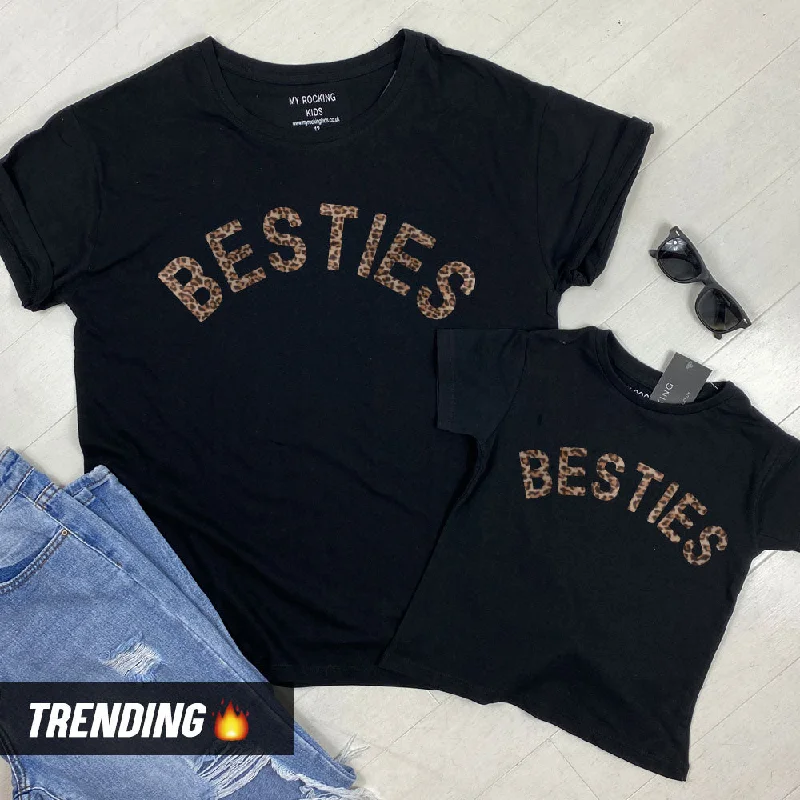 Besties Leopard Matching Black T-Shirts (MRK X)