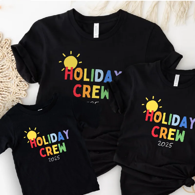 Holiday Crew 2025 Multi Family Matching Black T-Shirts