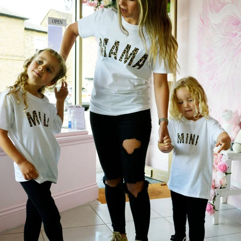 Mama, Midi & Mini Leopard Matching White T-Shirts