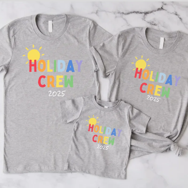 Holiday Crew 2025 Multi Family Matching Grey T-Shirts