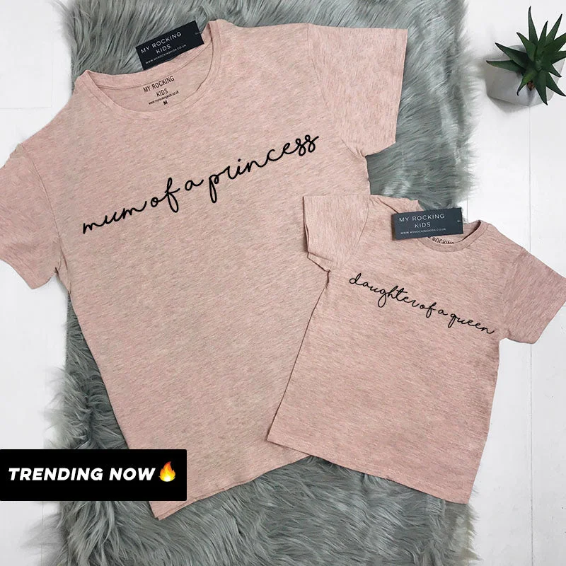 Mum Of A Princess/Daughter Of A Queen Heather Peach Matching Tees (MRK X)