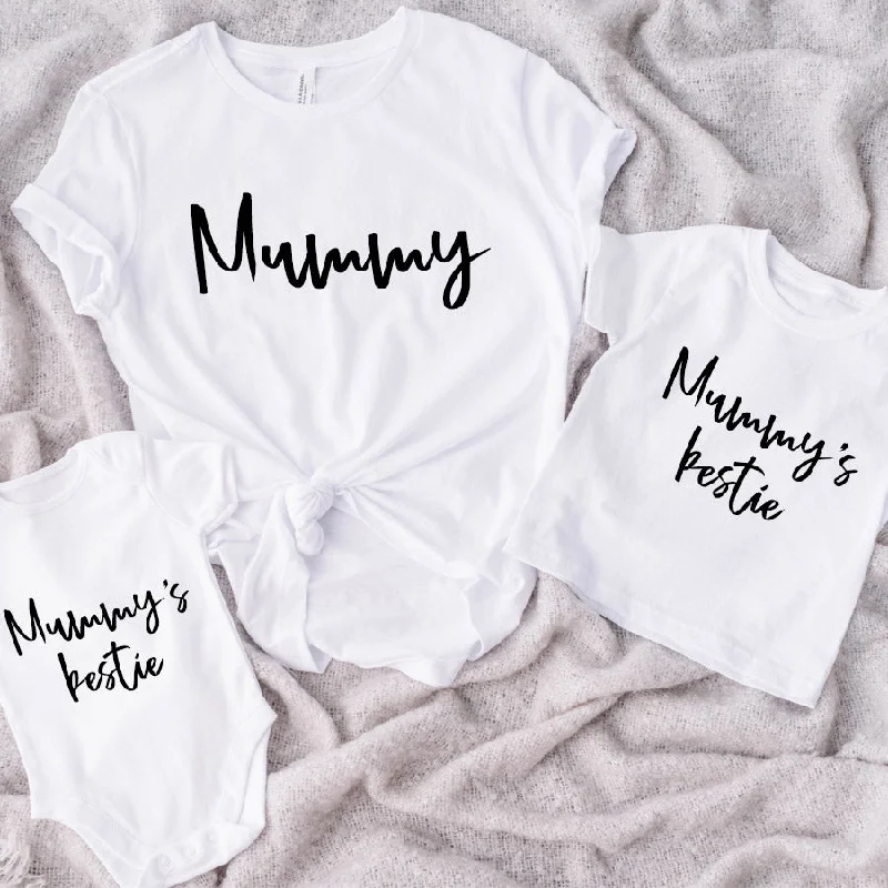 Mummy & Mummy's Bestie Chelsea Script White T-Shirt & Bodysuits