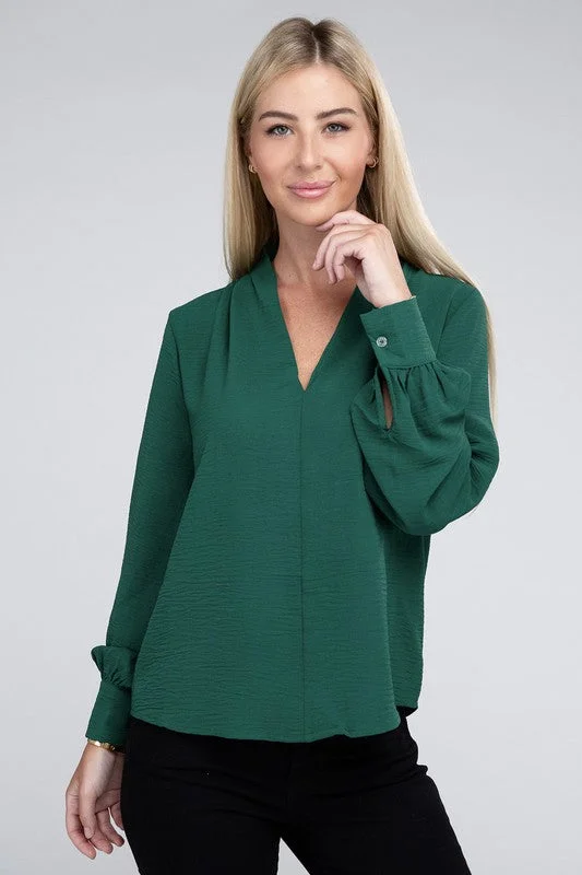 Woven Airflow V-Neck Long Sleeve Top performance