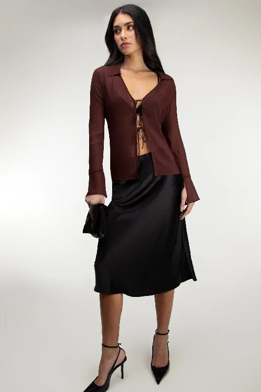 SHEER CHIFFON COLLARED TIE FRONT BLOUSE Scandinavian