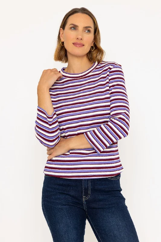 Long Sleeve Textured Stripe Top in Purple