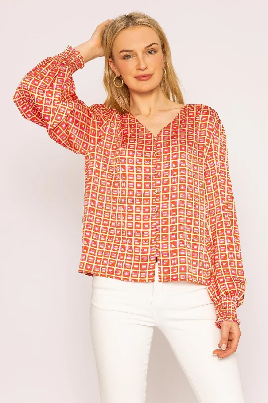 Geo Print Blouse in Red