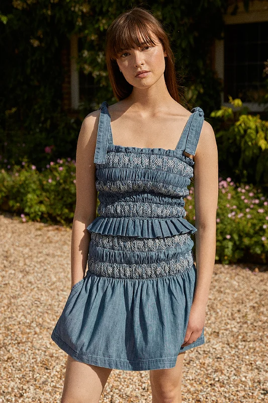 Sally Tie Bandeau Vest in Washed Indigo Laid - back Women's Vibe