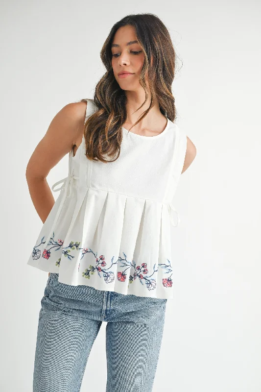 Embroidered Peplum Top