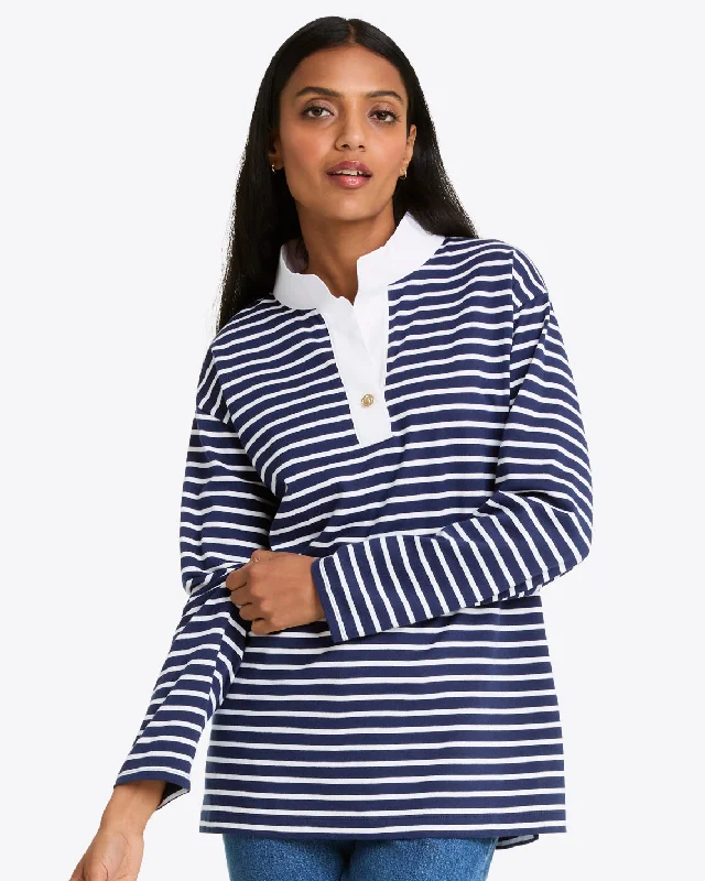 Gillian Long Sleeve Top in Navy Mariner Stripe Trendy Women's Oversized