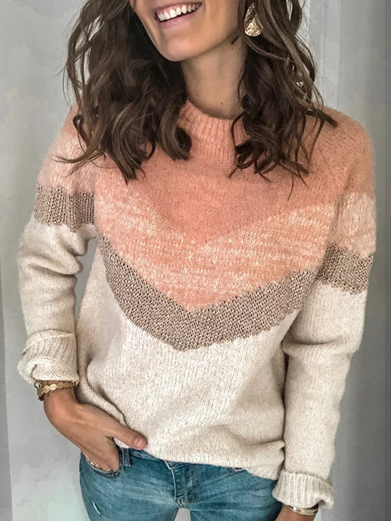 Casual Long Sleeve Crew Neck Color Block Loose Regular Sweater Sharp Women's Italian Casual Long Sleeve Crew Neck Color Block Loose Regular Sweater Sharp Women's Italian