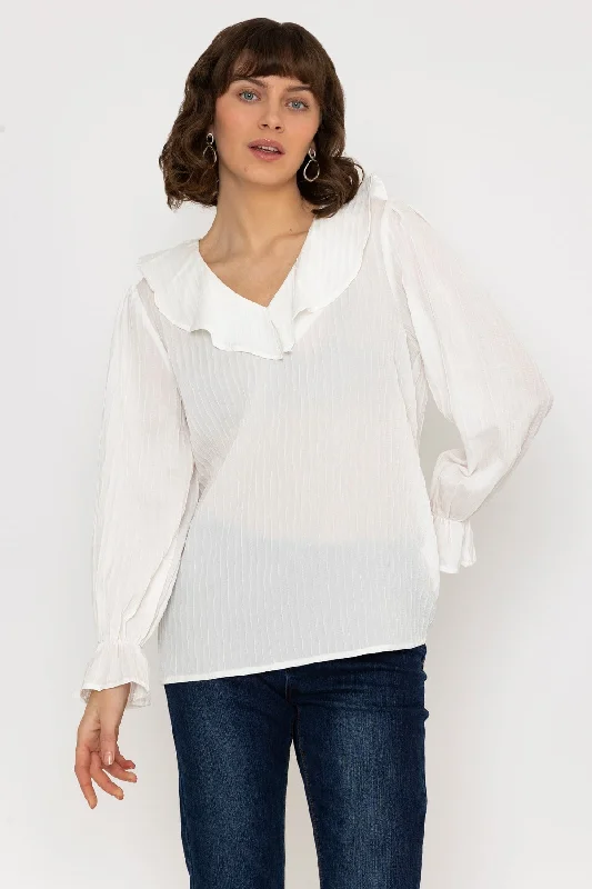 Long Sleeve Ruffle Blouse in Ivory