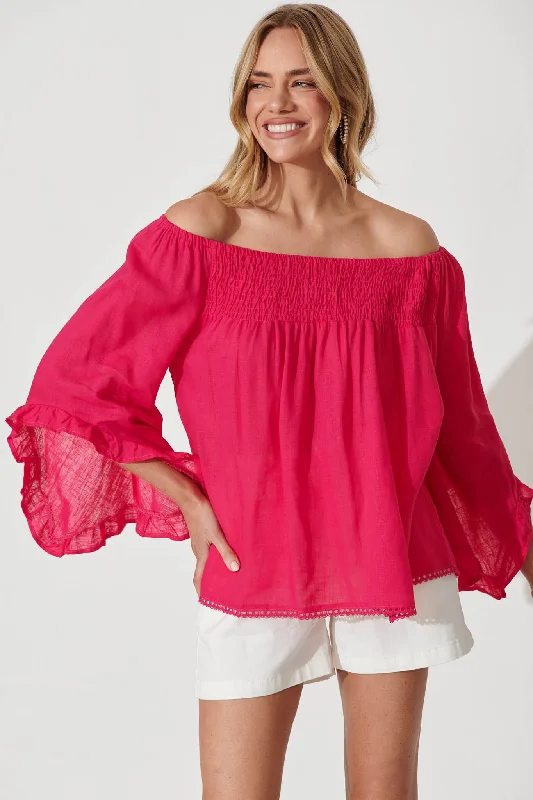 Alluring Top In Hot Pink Linen Blend Business