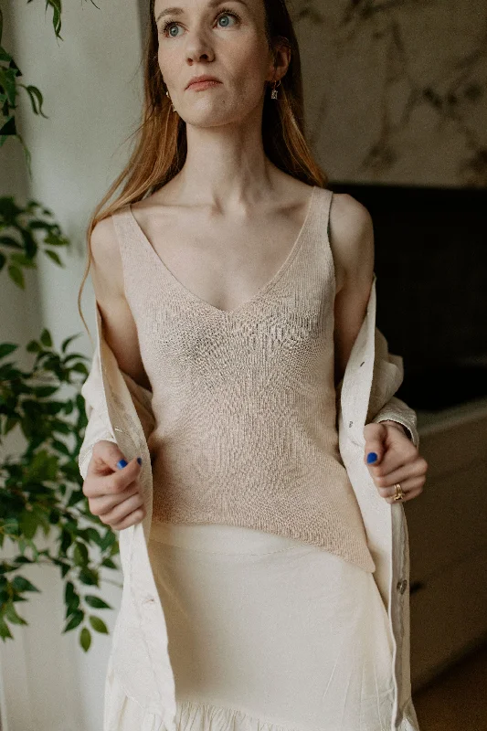 The Cotton Cashmere Ribbed Tank - Rose Beige