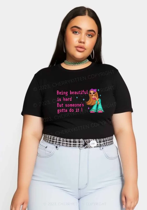 Curvy Being Beautiful Is Hard Y2K Baby Tee Cherrykitten Classic Women's Pin - striped Curvy Being Beautiful Is Hard Y2K Baby Tee Cherrykitten Classic Women's Pin - striped