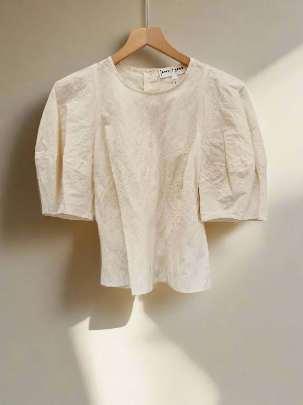 Lino Puff Sleeve Top in Cream