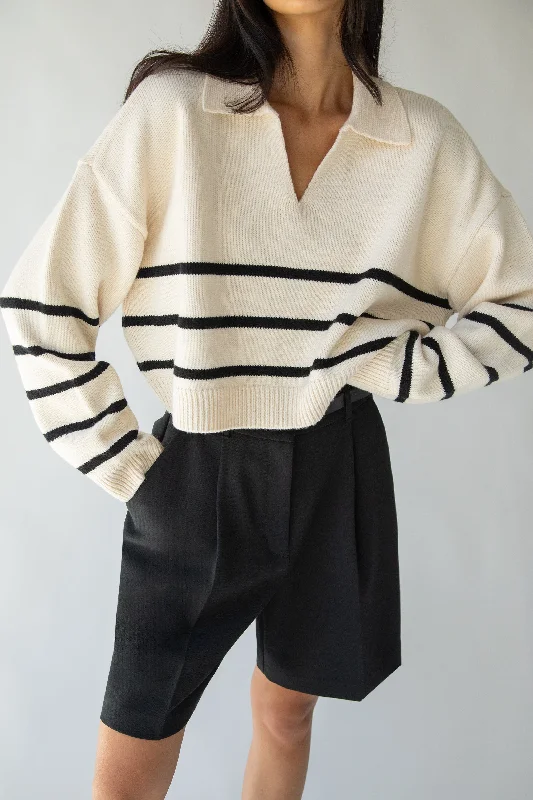 COLLARED STRIPE SWEATER Youthful Women's Pop