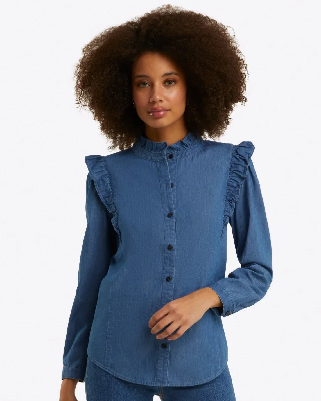 Connie Long Sleeve Top in Chambray performance