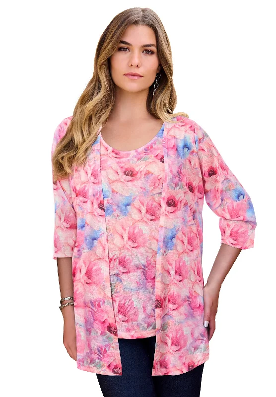 Printed 2 Piece Tank and Cardigan Set Australian Beach