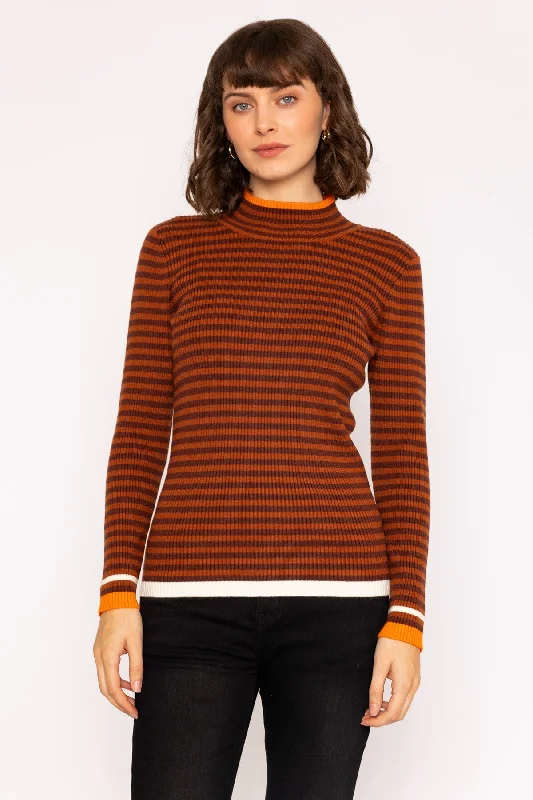 Brown Stripe Rib Long Sleeve Top