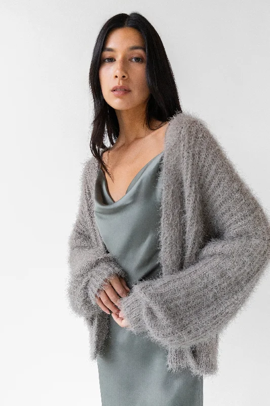 FUZZY OPEN FRONT CARDIGAN Preppy Women's College