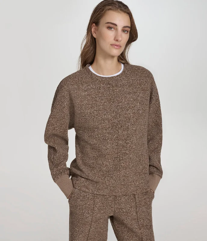 Long Sleeve Knit Faux Boucle Crewneck Preppy Women's College