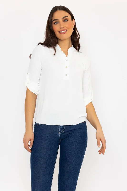 Turn Up Sleeve Top in Ecru