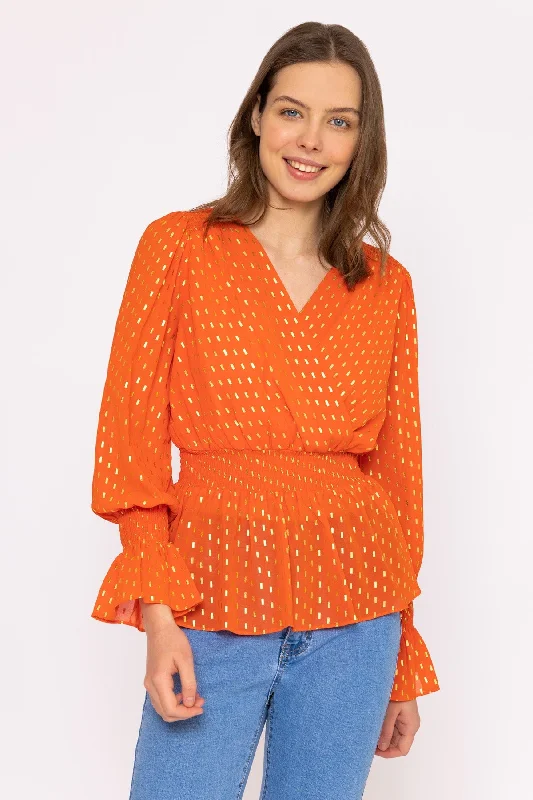 Gold Detail Wrap Top in Coral