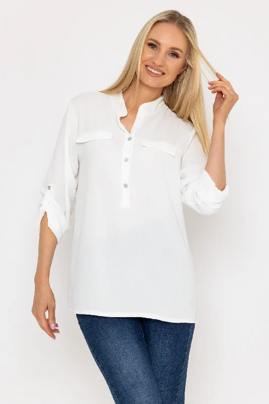 Collarless Shirt in Ecru