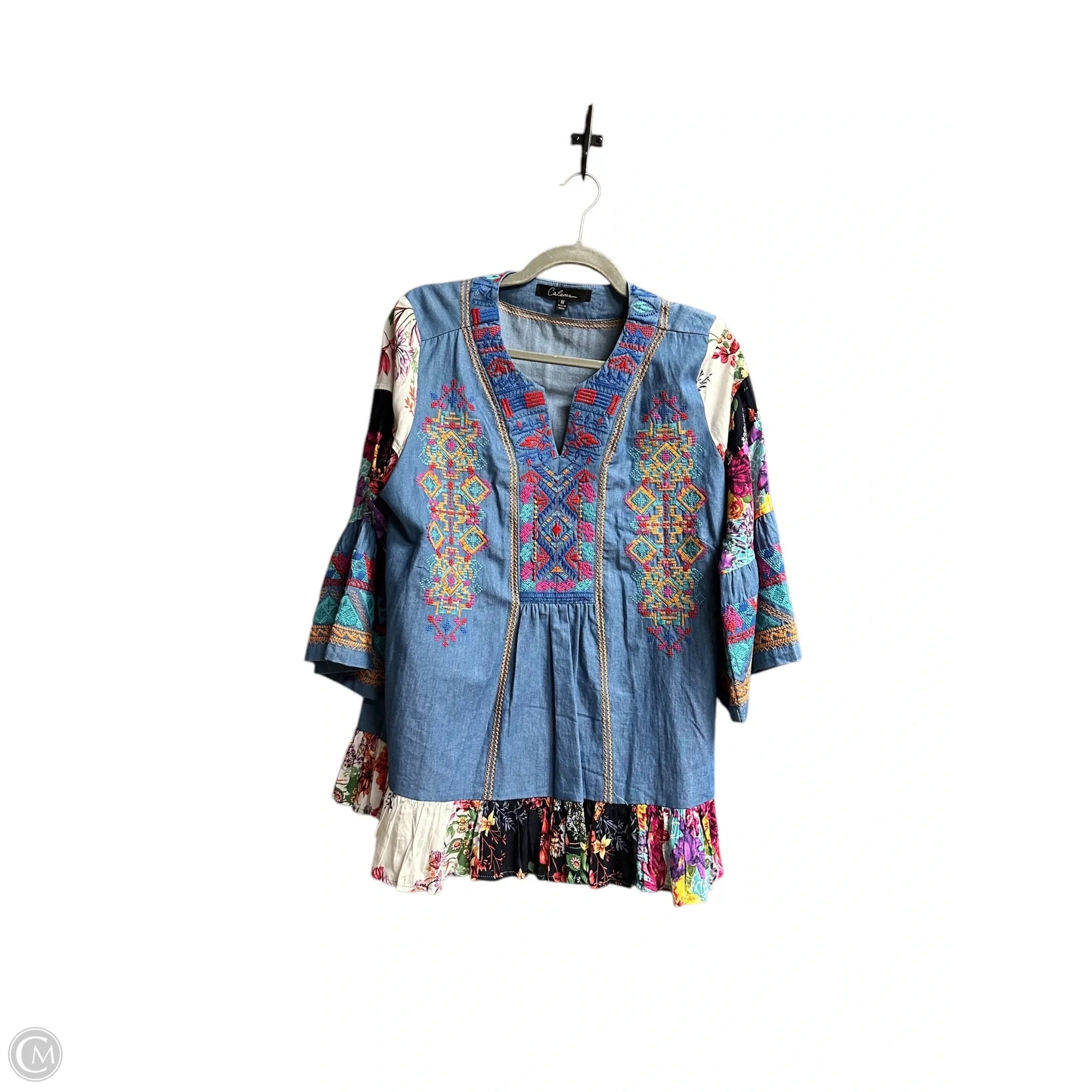 Top 3/4 Sleeve By Calessa In Blue Denim, Size: M Minimalist Women's Casual