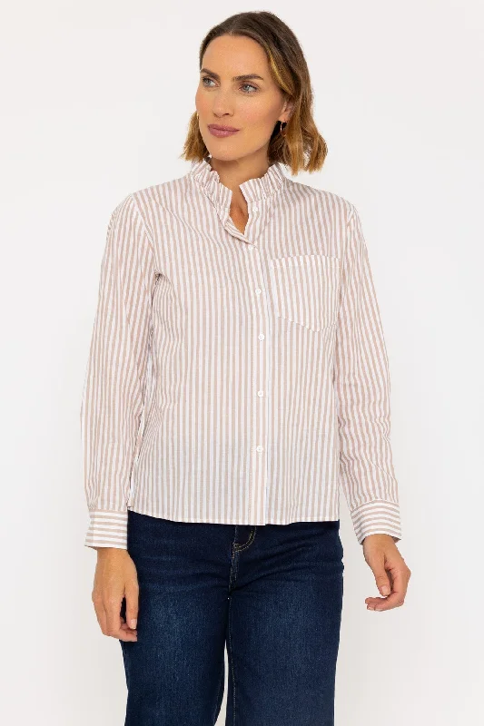 Beige Stripe Ruffle Shirt